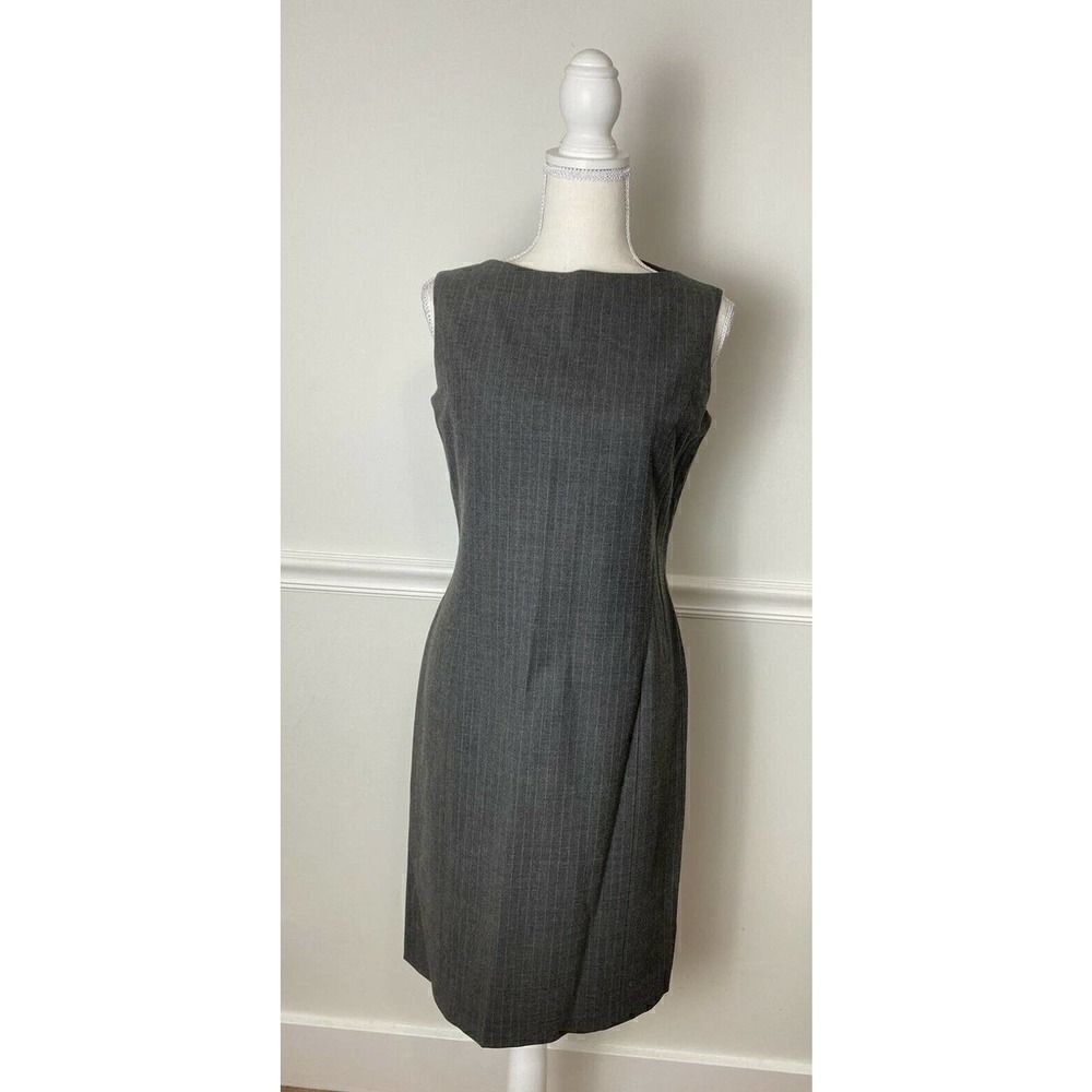 KATE SPADE Dress Sz L Vintage Gray Pinstripe Suit Pencil Knee Length Sleeveless